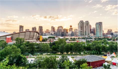 Breathtaking view of Calgary's urban landscape in Alberta, Canada, featuring iconic buildings and vibrant cityscape, symbolizing secured urban living with tenant insurance